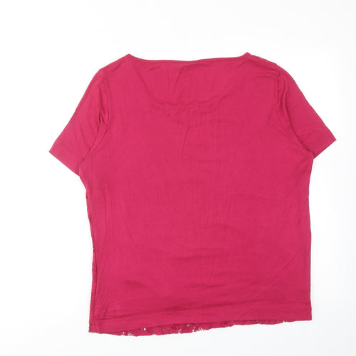 Marks and Spencer Womens Pink Viscose Basic T-Shirt Size 16 Round Neck - Lace Detail