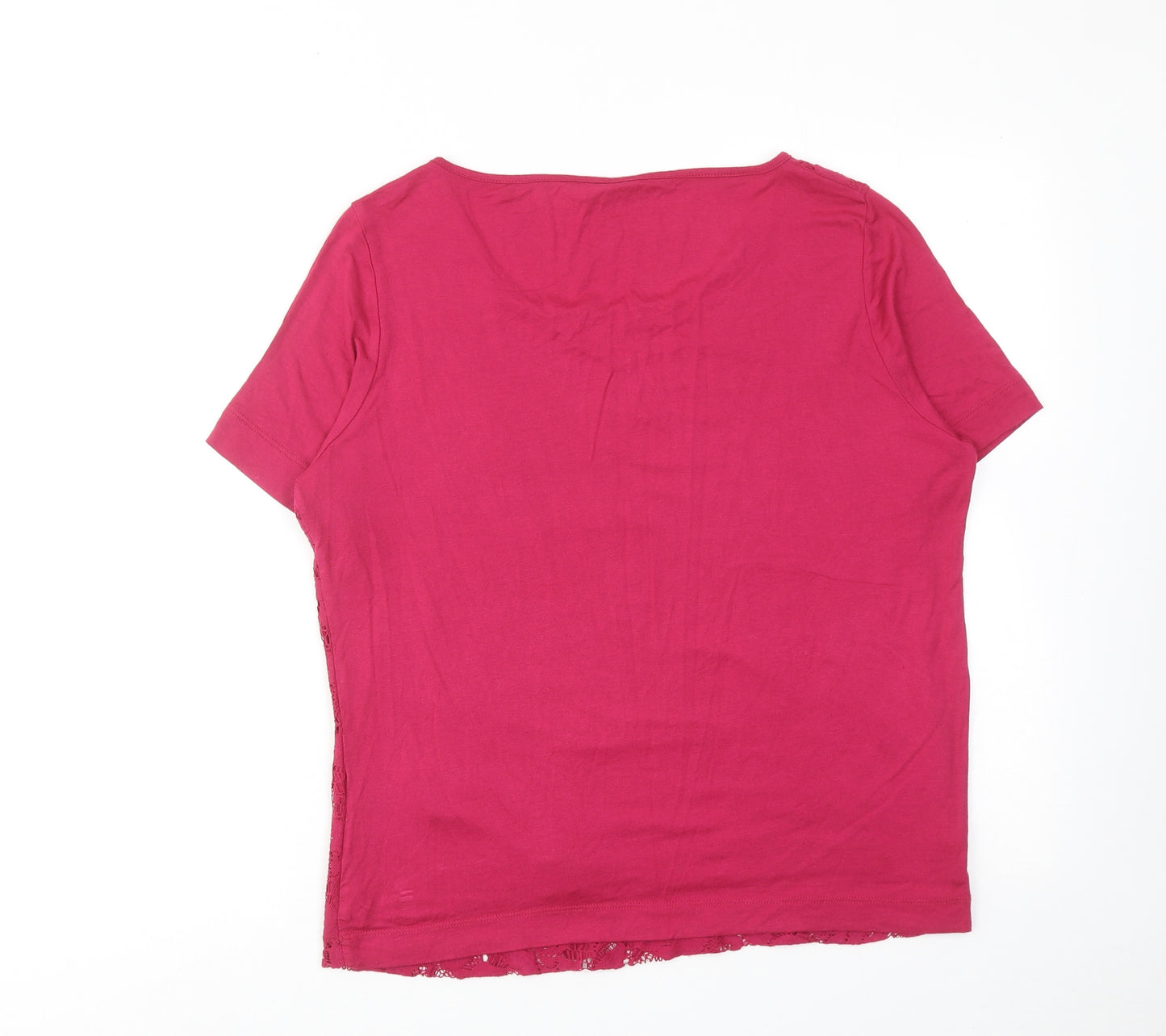 Marks and Spencer Womens Pink Viscose Basic T-Shirt Size 16 Round Neck - Lace Detail