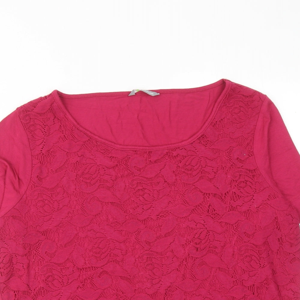 Marks and Spencer Womens Pink Viscose Basic T-Shirt Size 16 Round Neck - Lace Detail