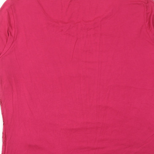 Marks and Spencer Womens Pink Viscose Basic T-Shirt Size 16 Round Neck - Lace Detail