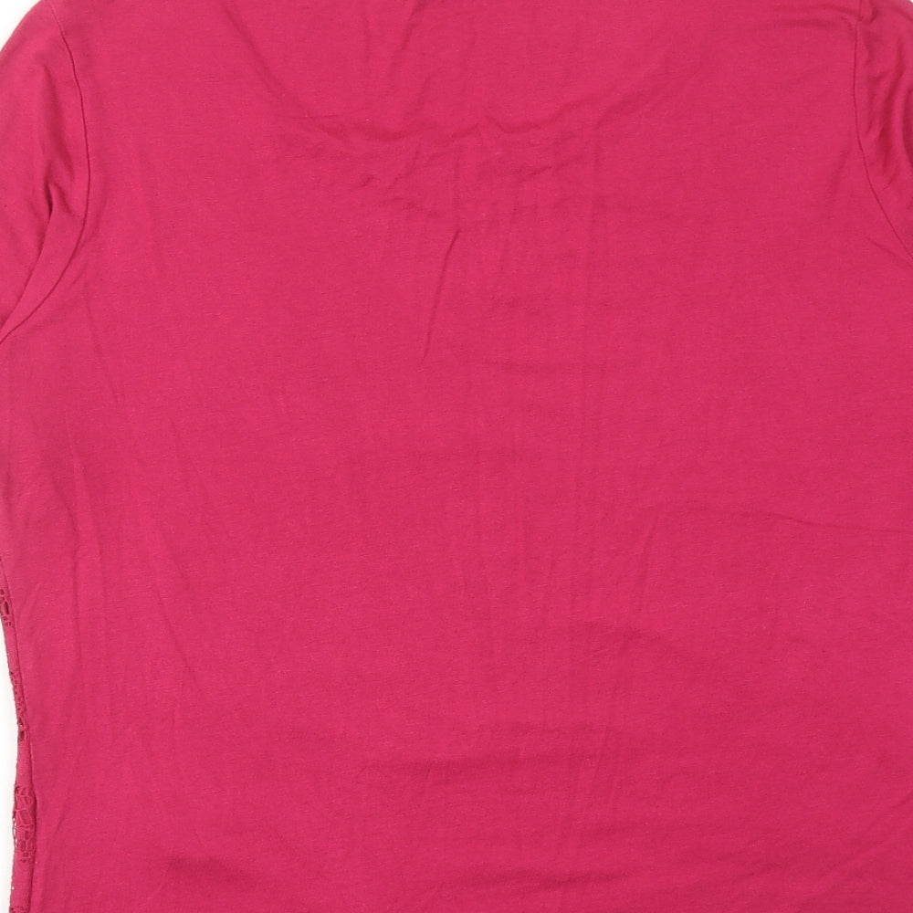 Marks and Spencer Womens Pink Viscose Basic T-Shirt Size 16 Round Neck - Lace Detail