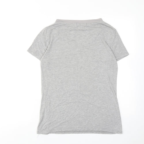 Fashion Womens Grey Viscose Basic T-Shirt Size S V-Neck