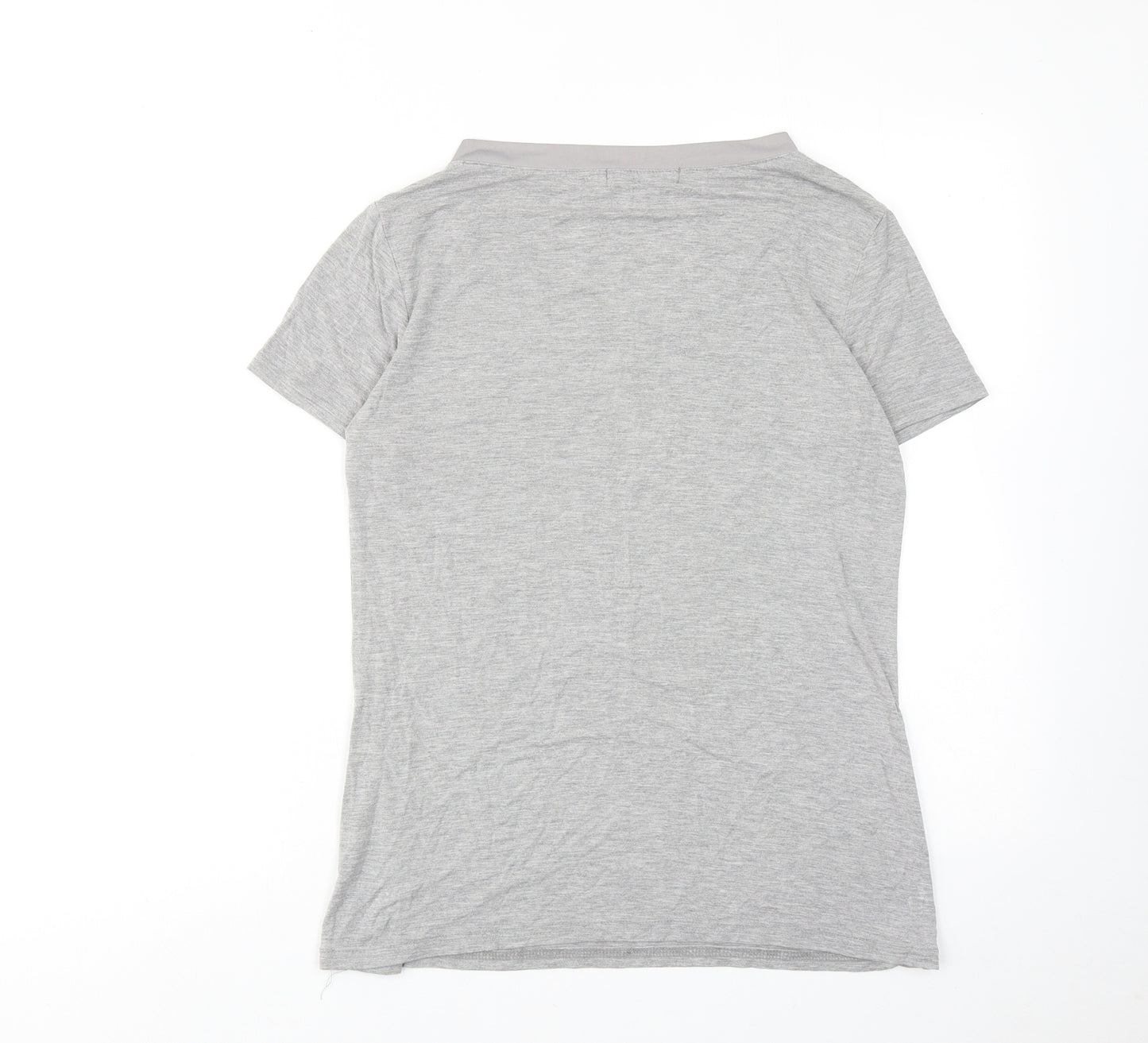 Fashion Womens Grey Viscose Basic T-Shirt Size S V-Neck
