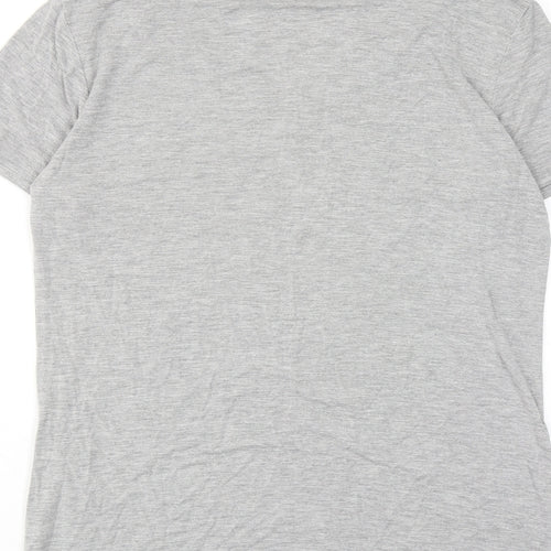 Fashion Womens Grey Viscose Basic T-Shirt Size S V-Neck