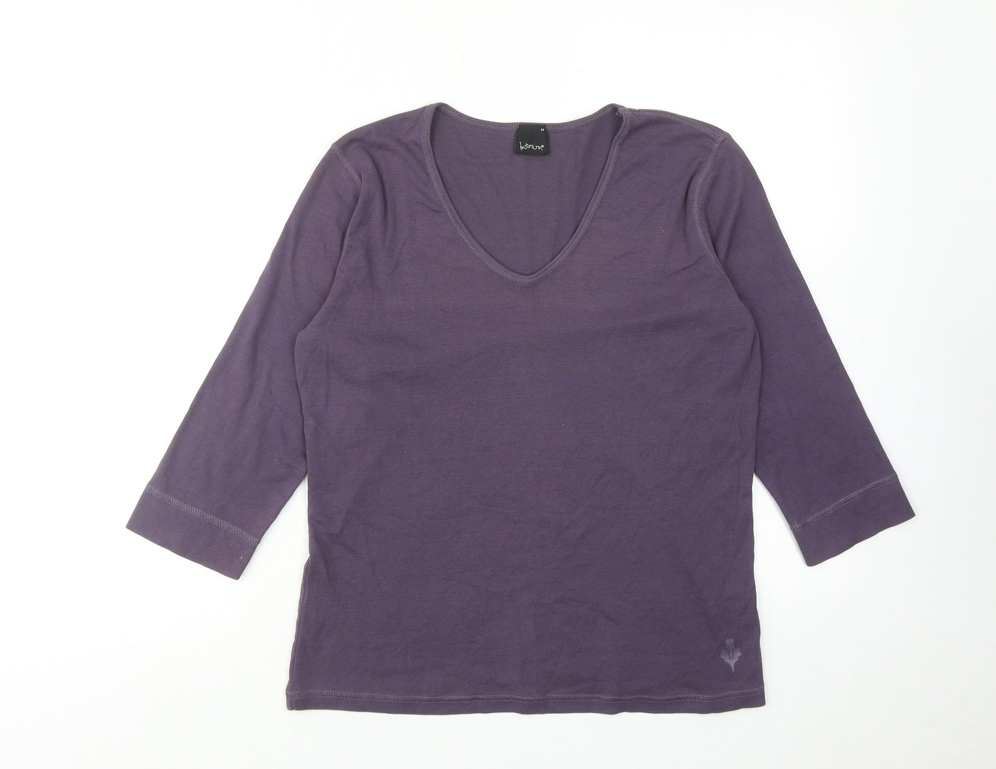 INTOWN Womens Purple Cotton Basic Blouse Size M V-Neck