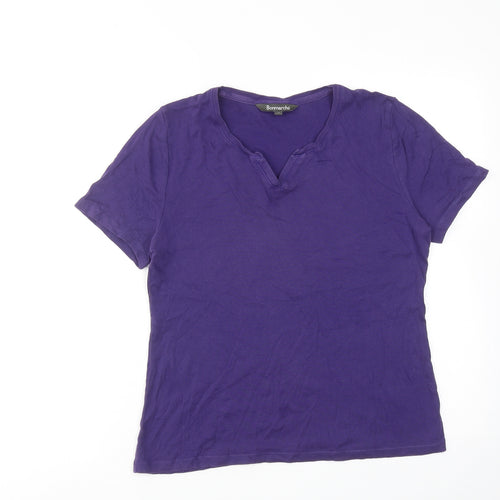 Bonmarché Womens Purple Cotton Basic T-Shirt Size 10 V-Neck