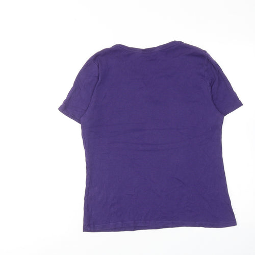 Bonmarché Womens Purple Cotton Basic T-Shirt Size 10 V-Neck
