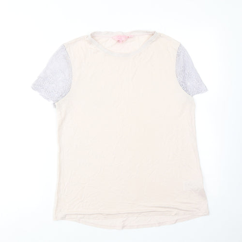 Ted Baker Womens Pink Lyocell Basic T-Shirt Size L Round Neck - Lace Sleeves