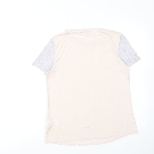 Ted Baker Womens Pink Lyocell Basic T-Shirt Size L Round Neck - Lace Sleeves