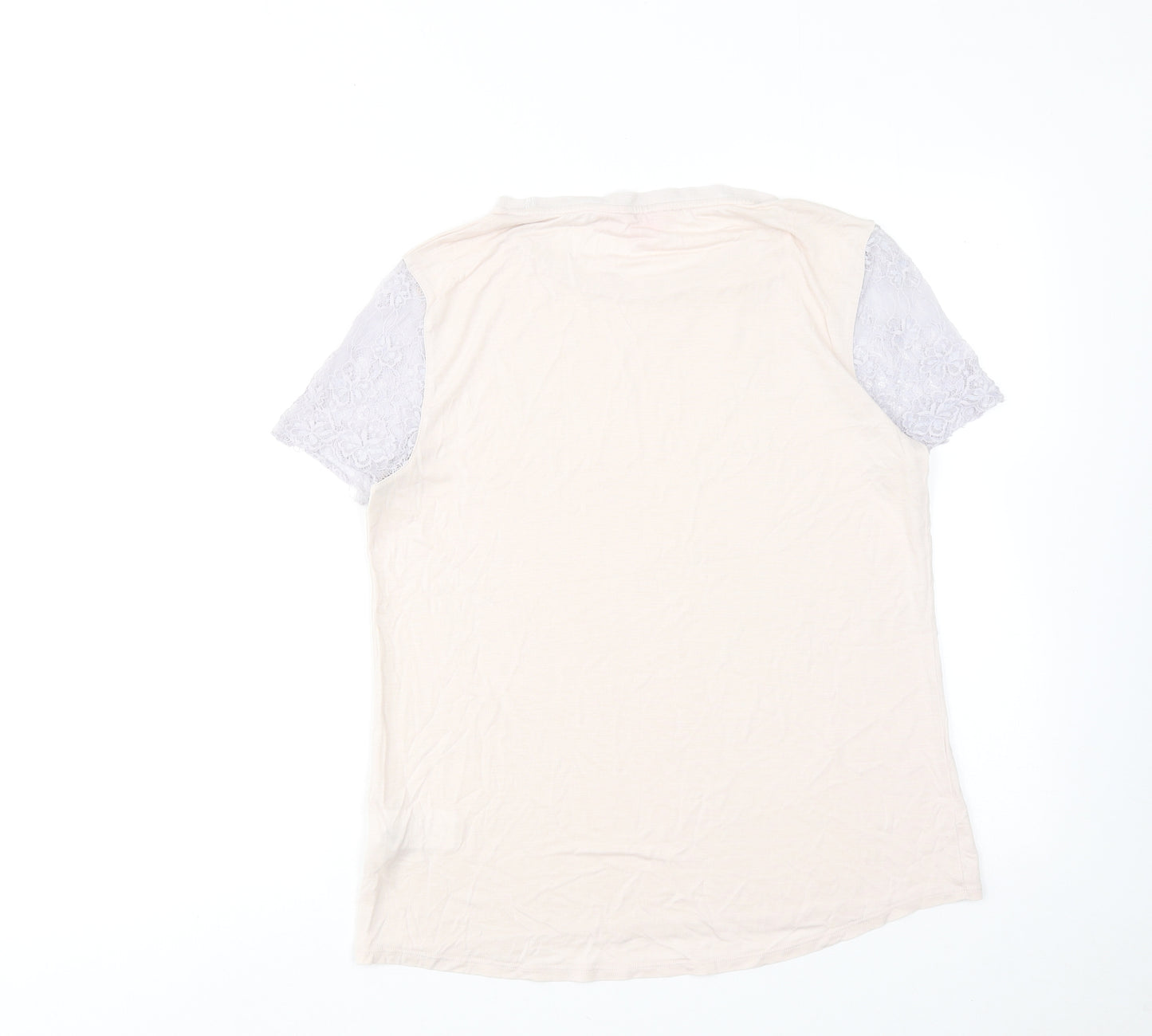 Ted Baker Womens Pink Lyocell Basic T-Shirt Size L Round Neck - Lace Sleeves