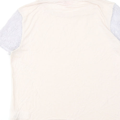 Ted Baker Womens Pink Lyocell Basic T-Shirt Size L Round Neck - Lace Sleeves