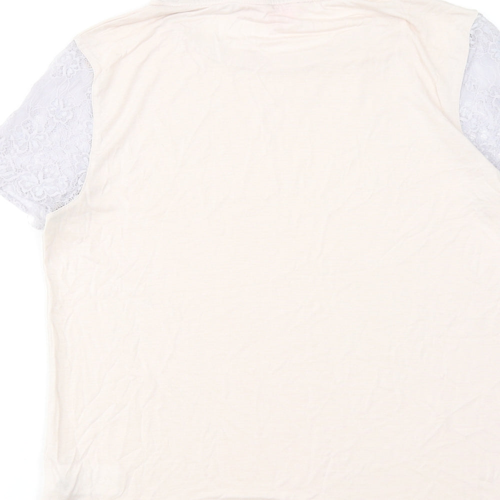 Ted Baker Womens Pink Lyocell Basic T-Shirt Size L Round Neck - Lace Sleeves