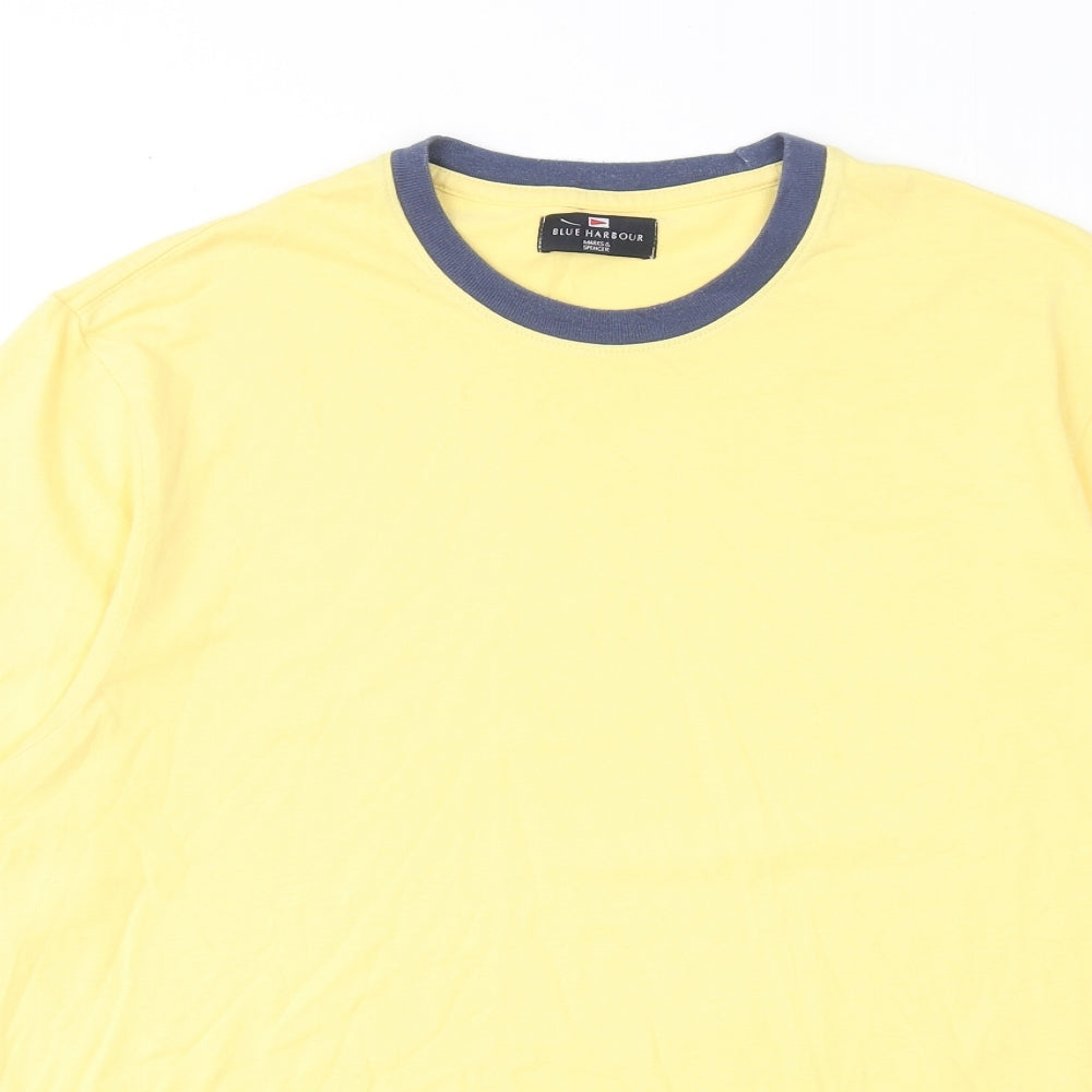 Blue Harbour Mens Yellow Cotton T-Shirt Size L Round Neck