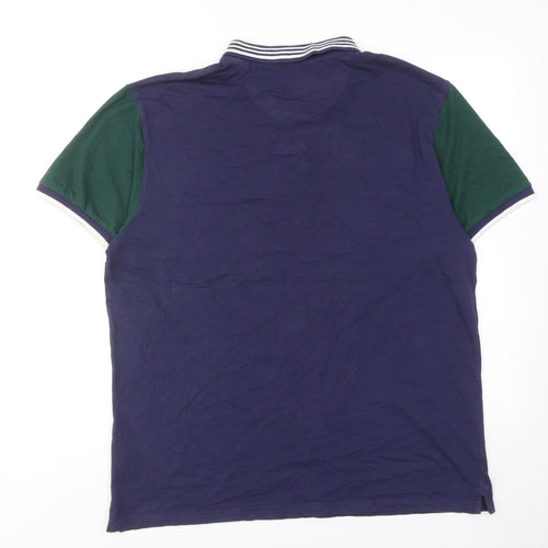 Red Herring Mens Blue Colourblock Cotton Polo Size L Collared Button