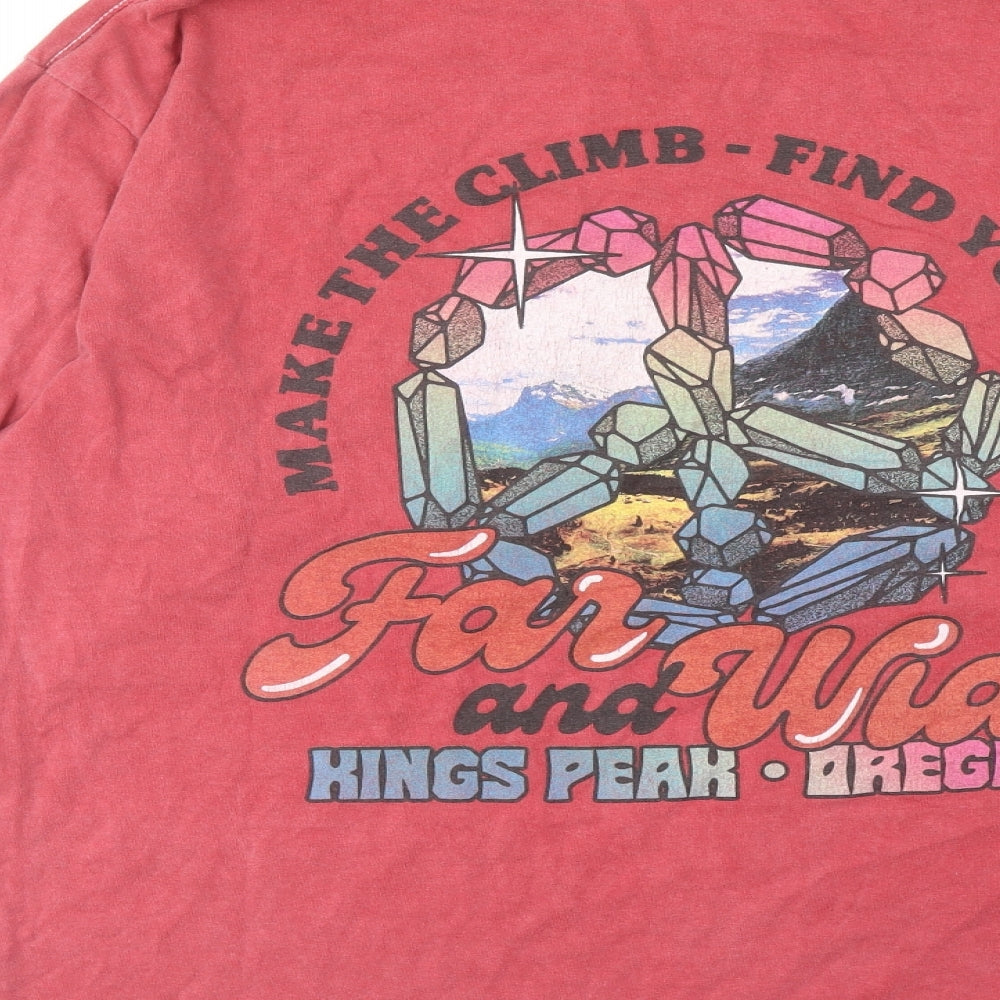 Urban Outfitters Mens Red Cotton T-Shirt Size S Round Neck - Make the climb-Find your peace