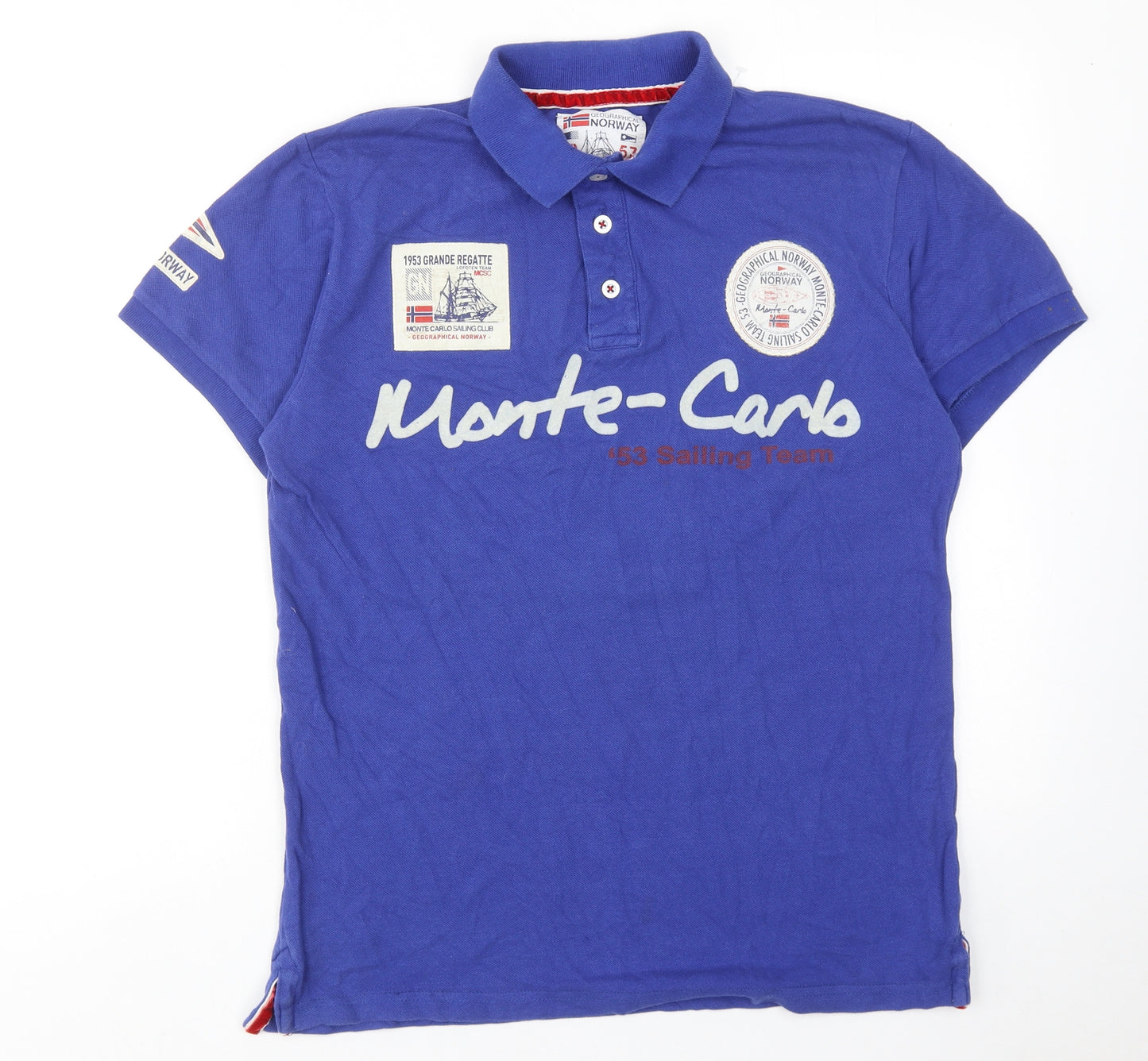 Geographical Norway Mens Blue Cotton Polo Size L Collared Button - Monte-Carlo Sailing Club