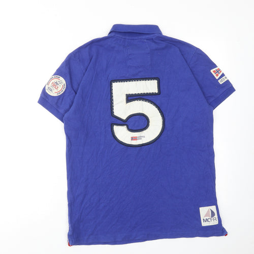 Geographical Norway Mens Blue Cotton Polo Size L Collared Button - Monte-Carlo Sailing Club