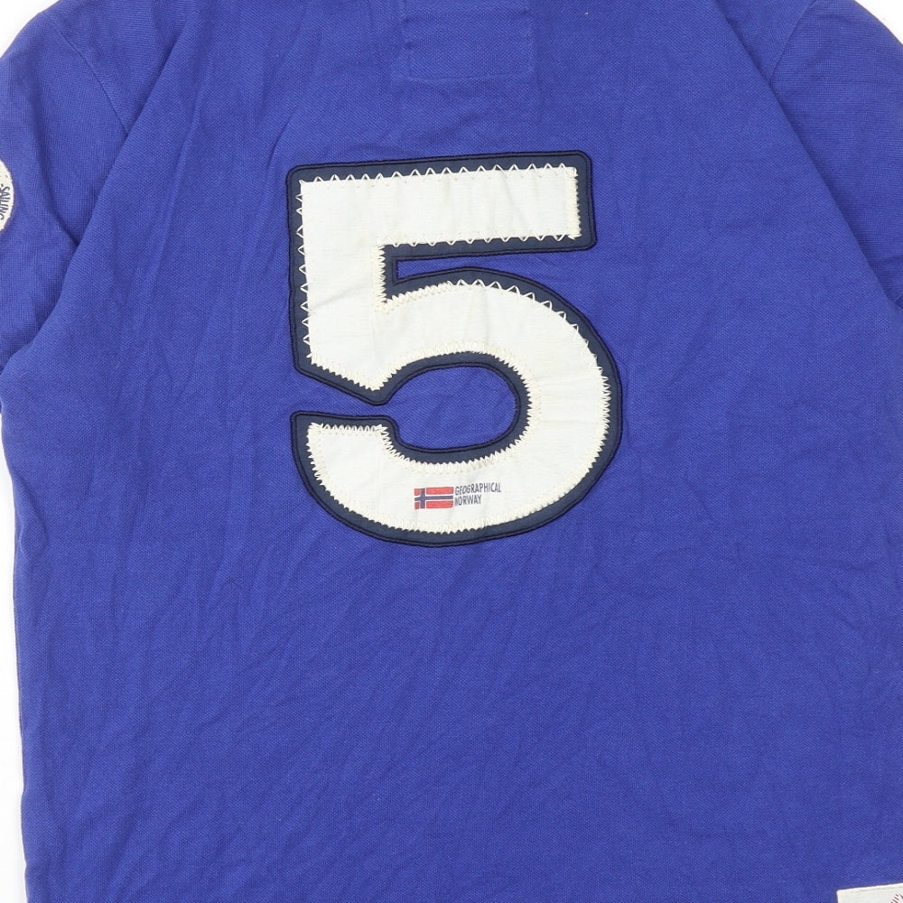 Geographical Norway Mens Blue Cotton Polo Size L Collared Button - Monte-Carlo Sailing Club