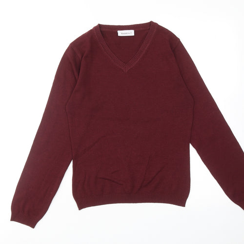Yessica Womens Red V-Neck Acrylic Pullover Jumper Size XS