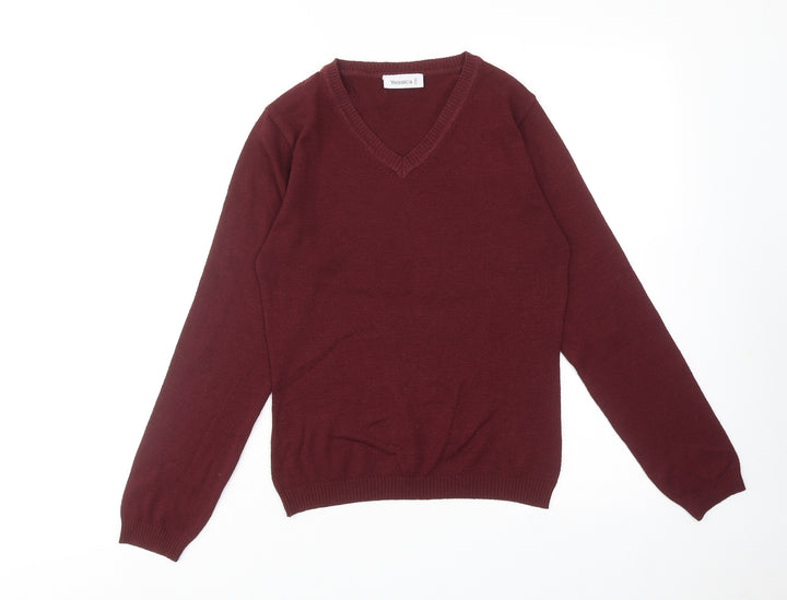 Yessica Womens Red V-Neck Acrylic Pullover Jumper Size XS