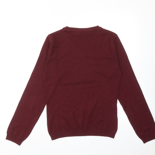 Yessica Womens Red V-Neck Acrylic Pullover Jumper Size XS