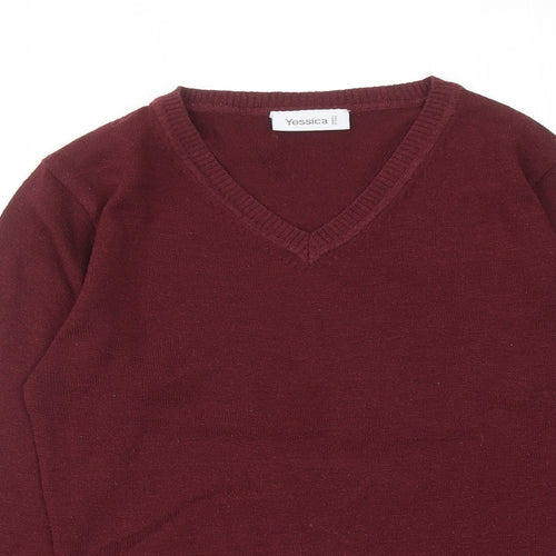 Yessica Womens Red V-Neck Acrylic Pullover Jumper Size XS