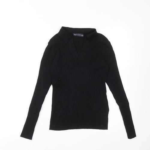 Marks and Spencer Womens Black Collared Viscose Pullover Jumper Size 8