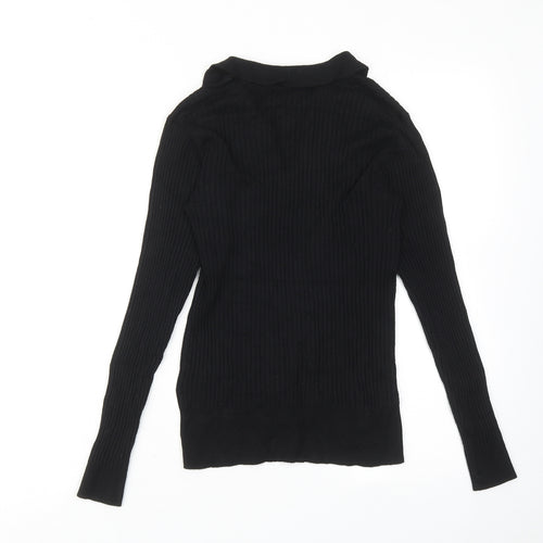 Marks and Spencer Womens Black Collared Viscose Pullover Jumper Size 8