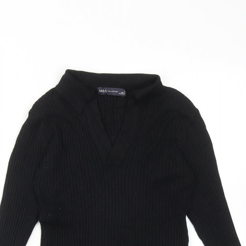 Marks and Spencer Womens Black Collared Viscose Pullover Jumper Size 8