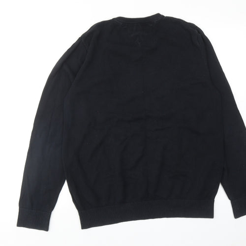 Tommy Hilfiger Mens Black V-Neck Argyle/Diamond Cotton Pullover Jumper Size M Long Sleeve