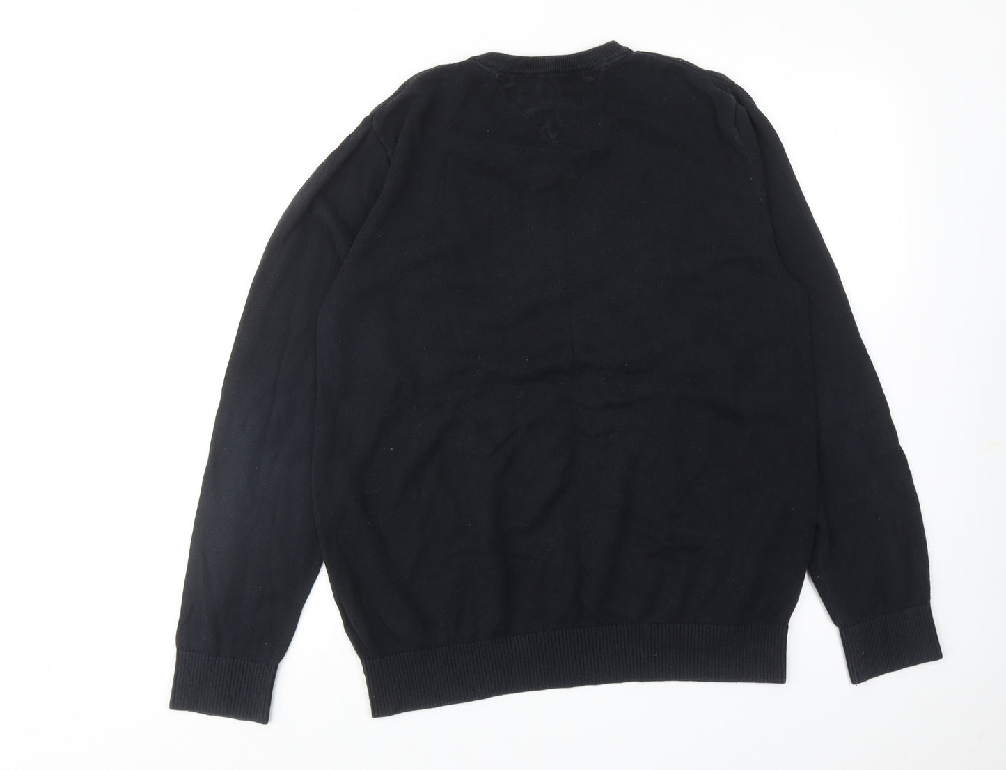 Tommy Hilfiger Mens Black V-Neck Argyle/Diamond Cotton Pullover Jumper Size M Long Sleeve