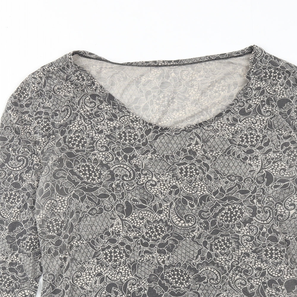 Marks and Spencer Womens Brown Geometric Acrylic Basic T-Shirt Size 18 Round Neck