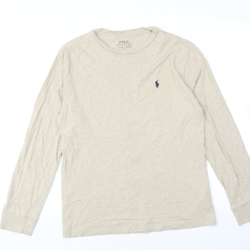 Ralph Lauren Womens Beige Cotton Basic T-Shirt Size 14 Round Neck