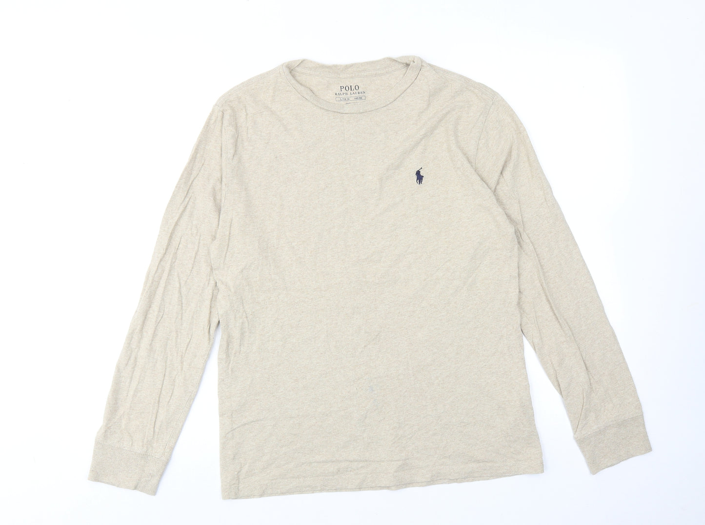 Ralph Lauren Womens Beige Cotton Basic T-Shirt Size 14 Round Neck