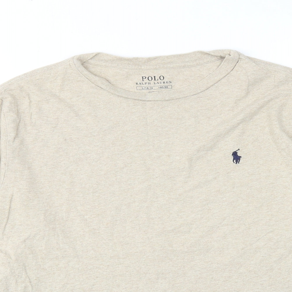 Ralph Lauren Womens Beige Cotton Basic T-Shirt Size 14 Round Neck