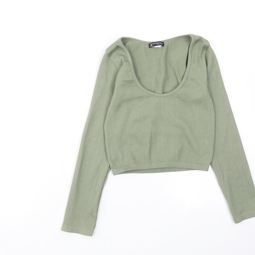 Zara Womens Green Polyester Cropped T-Shirt Size XS Scoop Neck