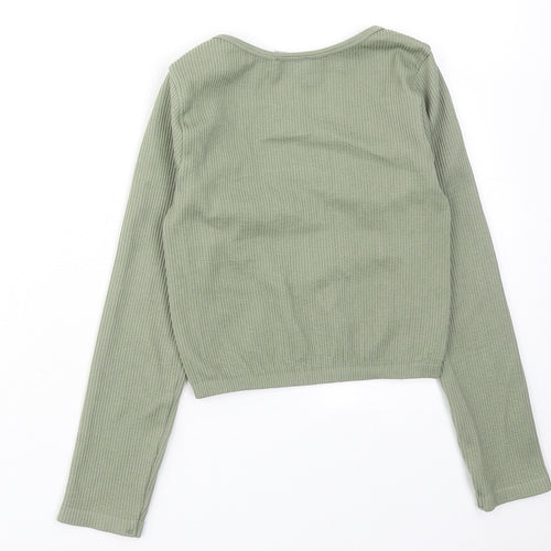 Zara Womens Green Polyester Cropped T-Shirt Size XS Scoop Neck