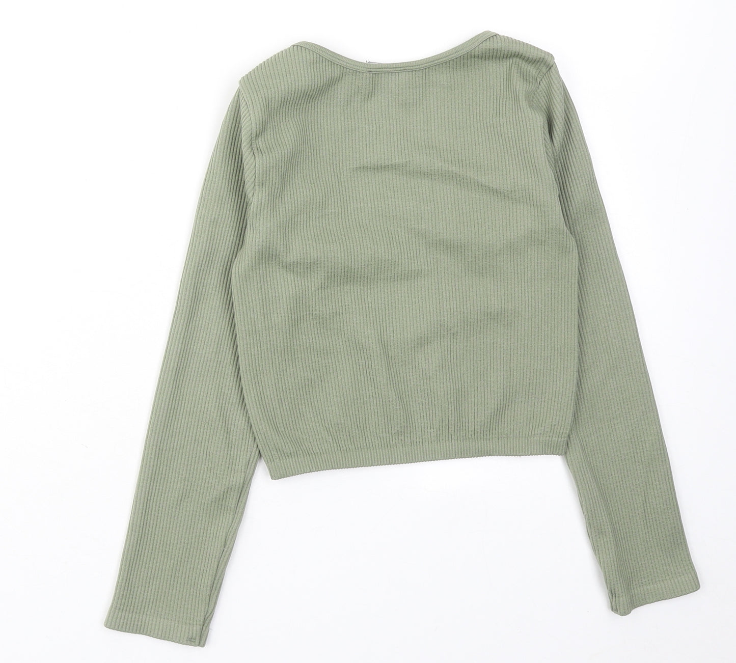 Zara Womens Green Polyester Cropped T-Shirt Size XS Scoop Neck