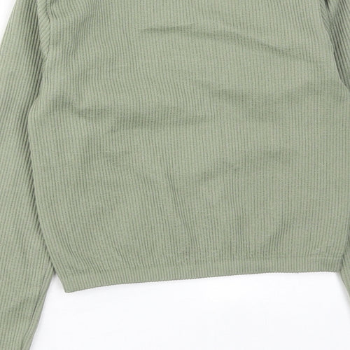 Zara Womens Green Polyester Cropped T-Shirt Size XS Scoop Neck