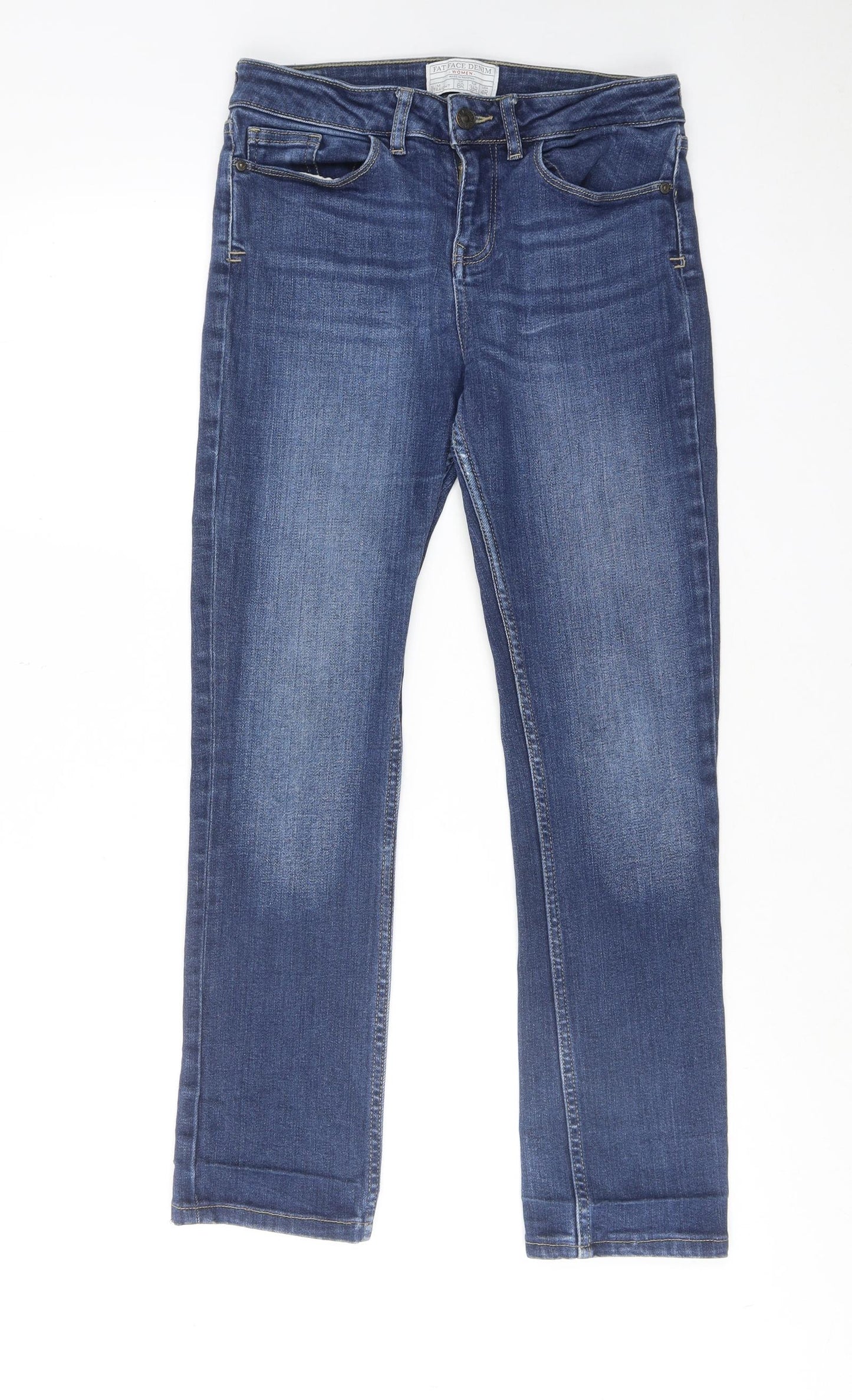 Fat Face Womens Blue Cotton Straight Jeans Size 8 Slim Zip