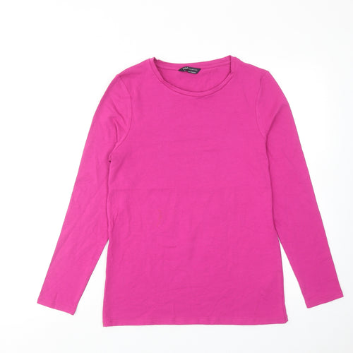 Marks and Spencer Womens Purple Cotton Basic T-Shirt Size 12 Round Neck
