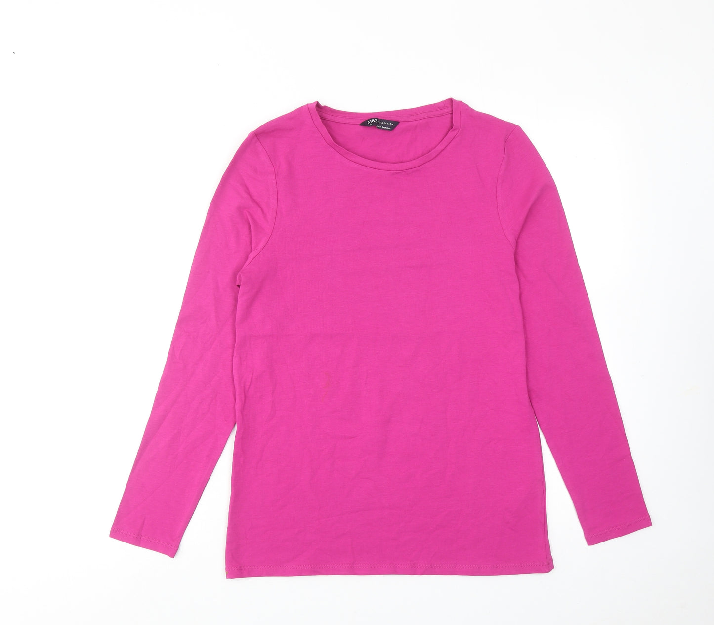 Marks and Spencer Womens Purple Cotton Basic T-Shirt Size 12 Round Neck