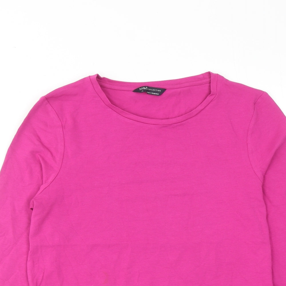 Marks and Spencer Womens Purple Cotton Basic T-Shirt Size 12 Round Neck