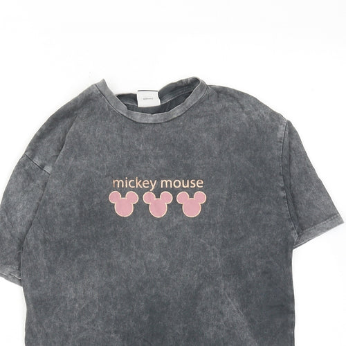 Disney Girls Grey Cotton Basic T-Shirt Size 5-6 Years Round Neck Pullover - Mickey Mouse