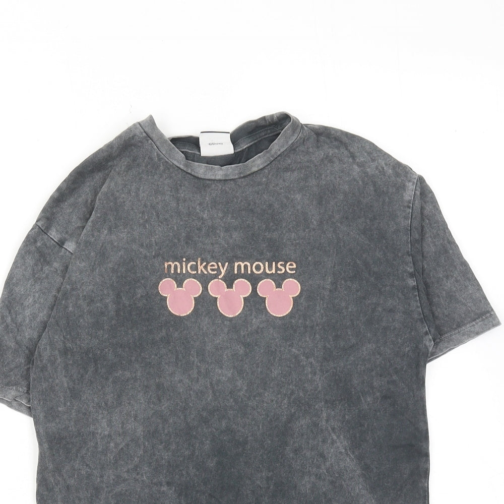 Disney Girls Grey Cotton Basic T-Shirt Size 5-6 Years Round Neck Pullover - Mickey Mouse