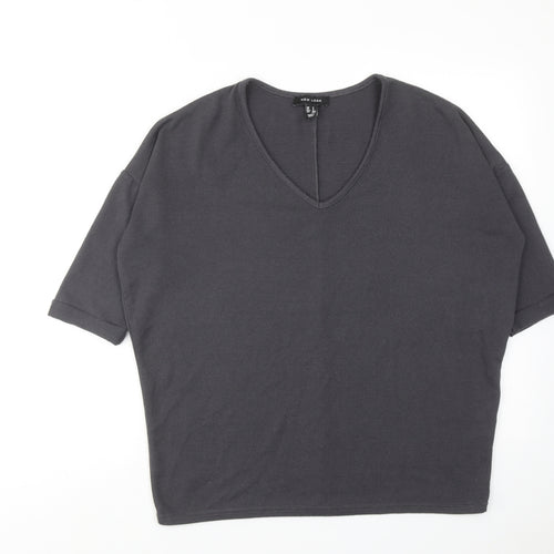 New Look Womens Grey Polyester Basic Blouse Size S V-Neck