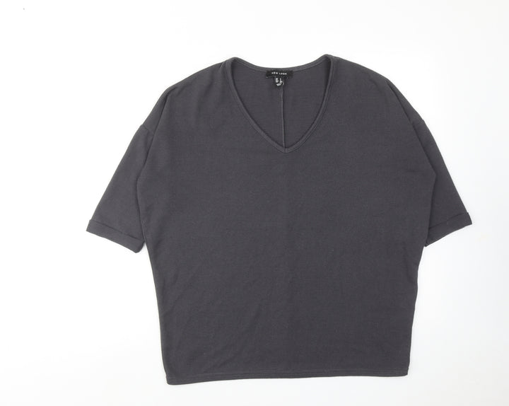 New Look Womens Grey Polyester Basic Blouse Size S V-Neck