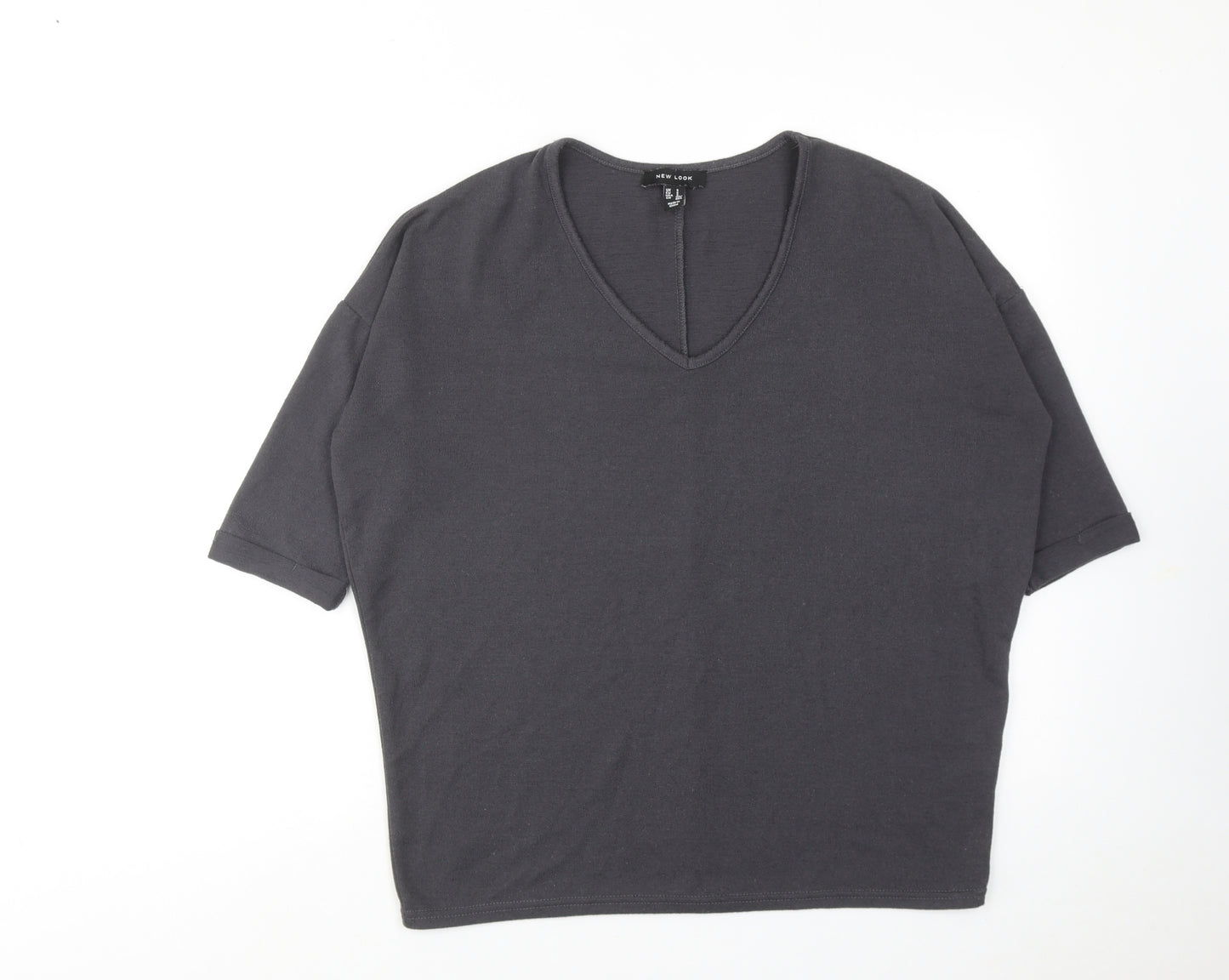 New Look Womens Grey Polyester Basic Blouse Size S V-Neck