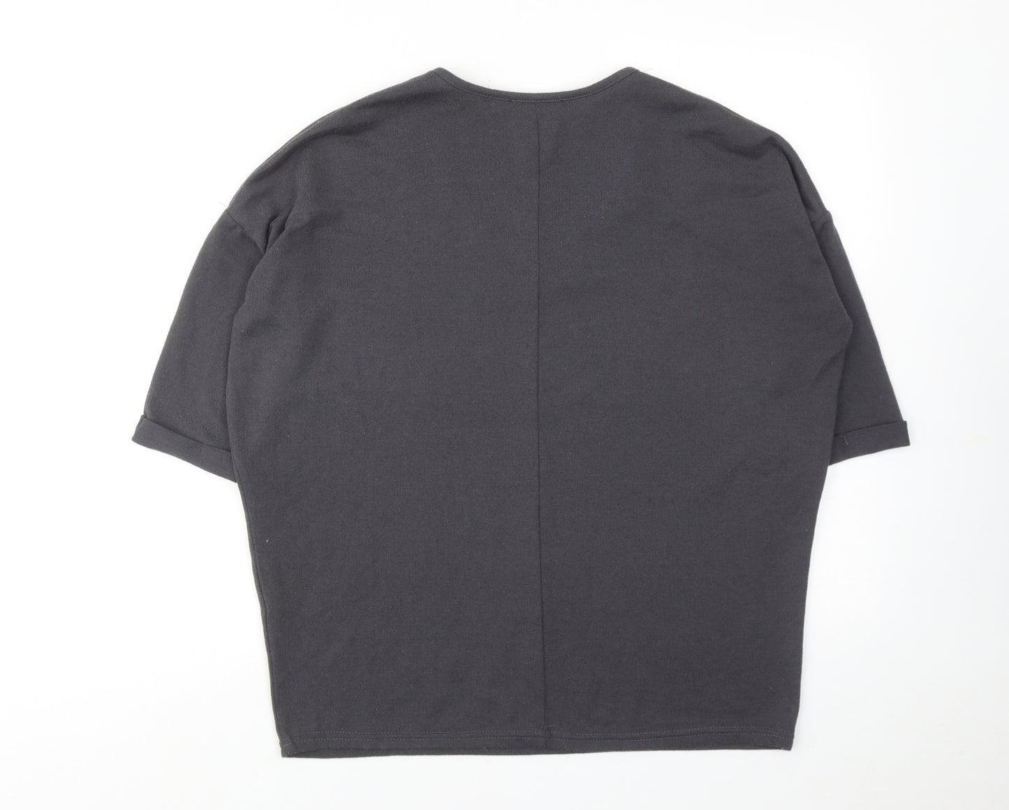 New Look Womens Grey Polyester Basic Blouse Size S V-Neck