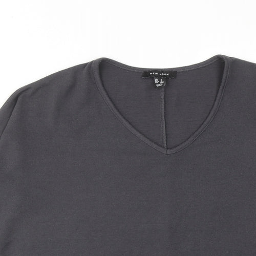 New Look Womens Grey Polyester Basic Blouse Size S V-Neck